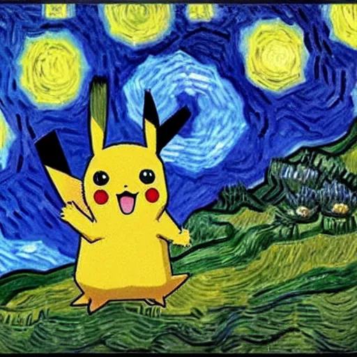 Image similar to van Gogh paintings pokemon card Pikachu