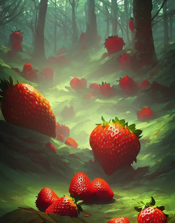 Image similar to Dark forest large strawberries, behance hd by Jesper Ejsing, by RHADS, Makoto Shinkai and Lois van baarle, ilya kuvshinov, rossdraws global illumination