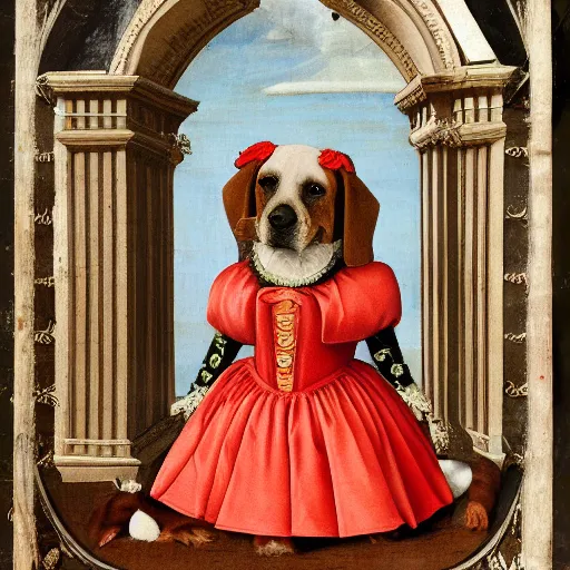 Prompt: a dog in a dress during the renaissance