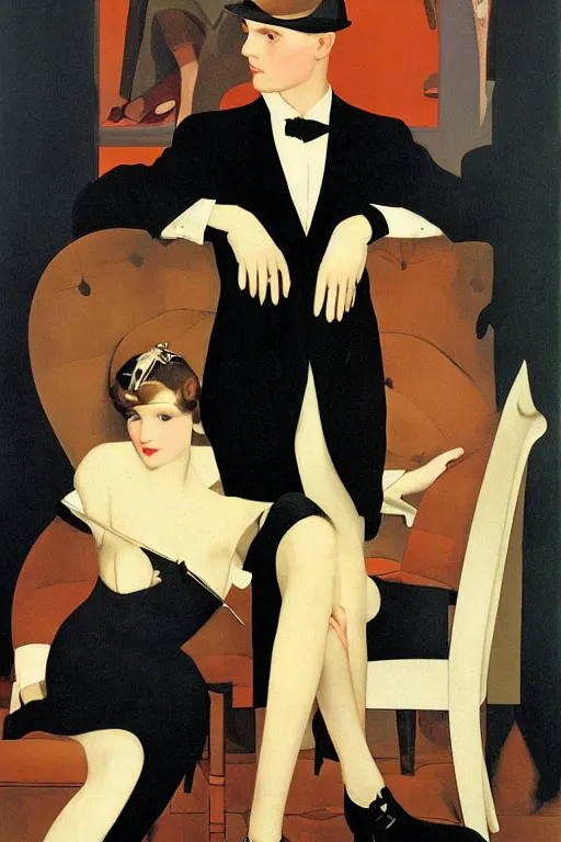 Image similar to a oil painting depicting a Jazz Age high society gentlment, 1920s style, smooth, highly detailed, high contrast, Coles Phillips, Dean Cornwell, JC Leyendecker, 8K