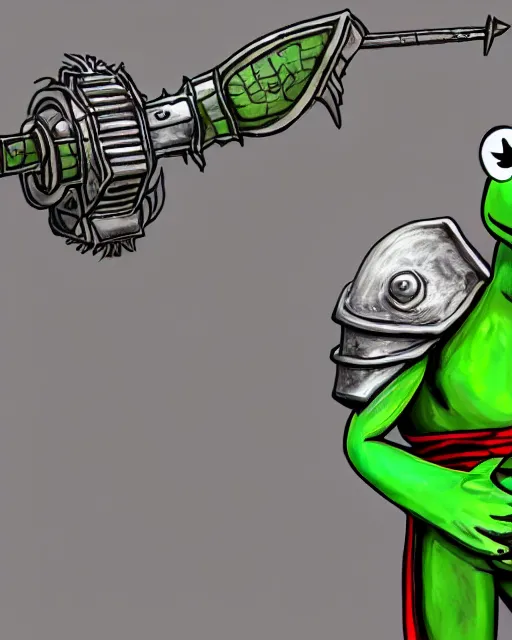 Image similar to Stylized Artistic Render of Kermit the Frog wearing the God emperor of mankind's armor warhammer