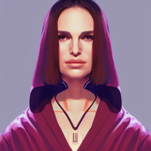 Image similar to natalie portman, three - quarter view, female, jedi master, wearing the traditional jedi robe, beautiful and uniquely odd looking, detailed symmetrical close up portrait, intricate complexity, in the style of artgerm and ilya kuvshinov, magic the gathering, star wars art,