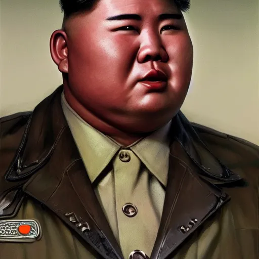 Image similar to the doomslayer as kim jong un a realistic scifi cyberpunk, in ted talk, face closeup portrait art by donato giancola and greg rutkowski, vintage retro scifi, realistic face, digital art, trending on artstation, symmetry,