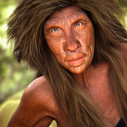 Image similar to Marjorie Taylor Green as a cavewoman, ultra detailed, 8k resolution, ultrarealistic