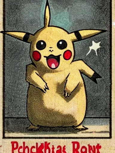 Image similar to creepy pikachu Pokémon card from the 1700s