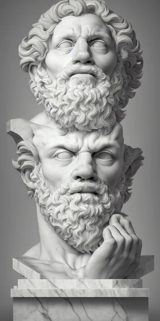 Image similar to twenty three year old michelangelo carving a block of white marble, photorealistic, hyperdetailed, studio lighting, octane render, caustics