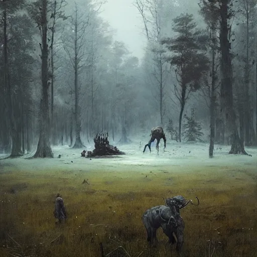 Image similar to annihilation ( 2 0 1 8 ) art by jakub rozalski, surreal mythological landscape by malczewski, legendary creature and animals heards
