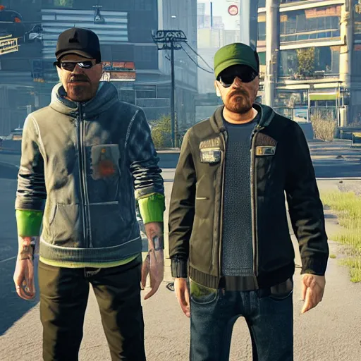 Image similar to screenshot of walter white and jesse pinkman as npcs in watch dogs 1 (2014)