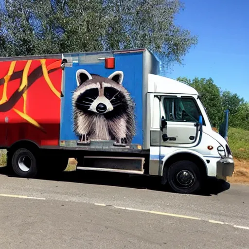 Image similar to raccoon graffiti on back of truck,