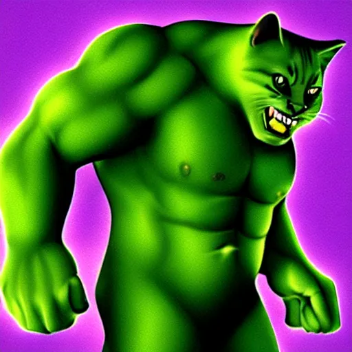 Image similar to a feline hulk