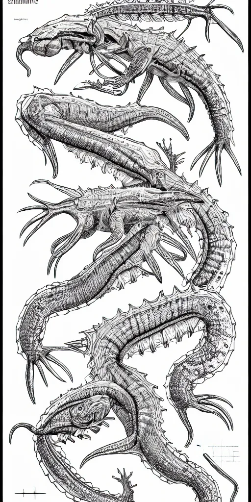 Image similar to squamata schematic, ultra detailed, 4 k, intricate, encyclopedia illustration, fine color inking lines