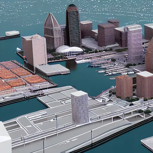 Image similar to hyper detailed 3 d render of baltimore's inner harbor