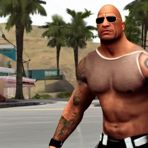 Prompt: dwayne johnson in grand theft auto san andreas