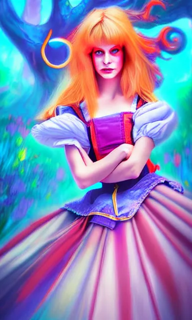 Image similar to alice from alice in wonder land, portrait, sharp focus, digital art, trippy, concept art, dynamic lighting, art by emylie boivin, rossdraws