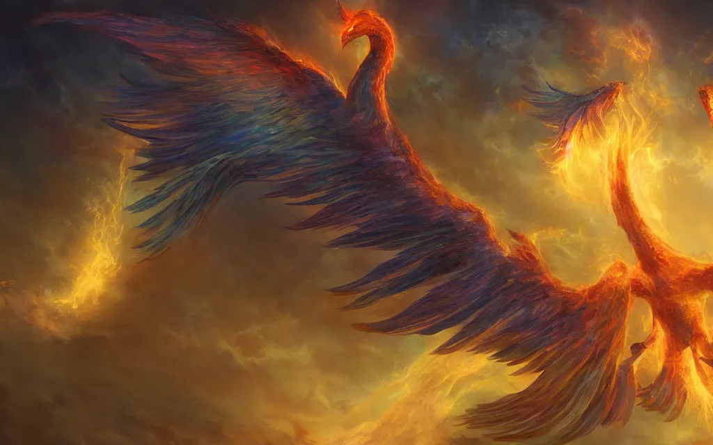 Image similar to epic magic, a phoenix in the air, mystical energy in the air, d & d fantasy digital painting, hd, 4 k, 8 k