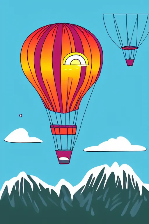 Image similar to sunrise mountain water hot - air balloon illustration vector digital art trending on artstation