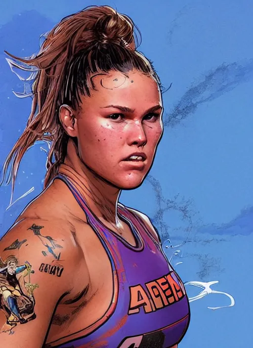 Image similar to apex legends ronda rousey. concept art by james gurney and mœbius.