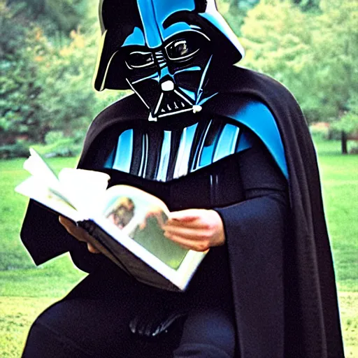 Image similar to Darth Vader reading a tale to young Luke Skywalker