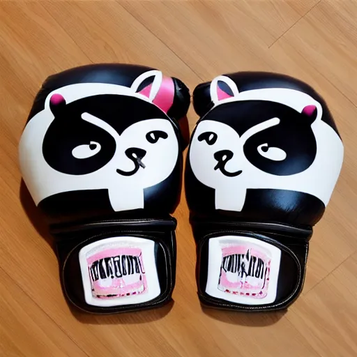 Prompt: impossibly cute kawaii raccoon waring boxing gloves