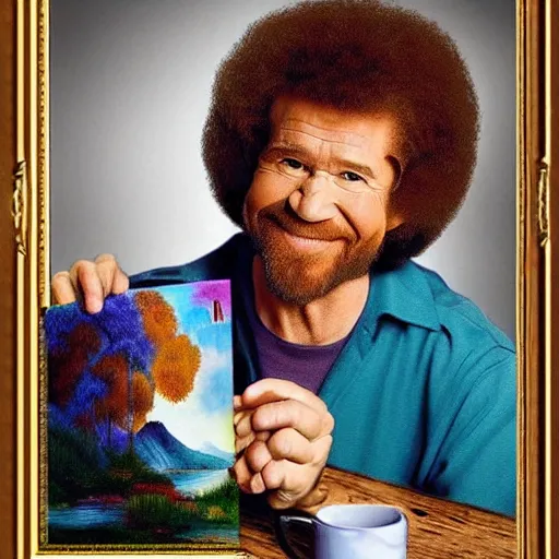 Image similar to bob ross made of happy little accidents