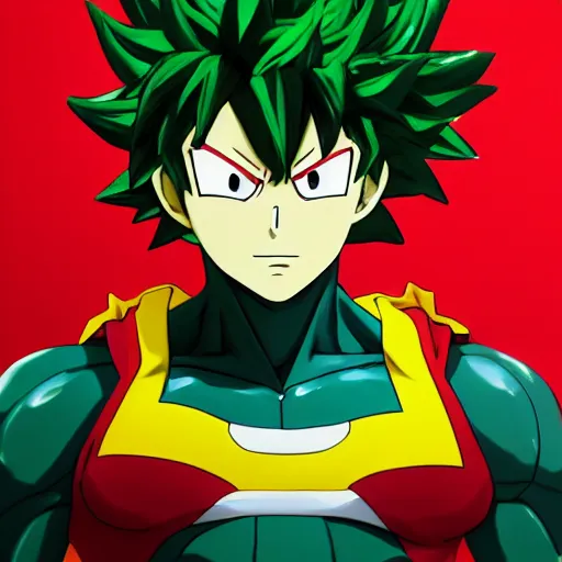 Image similar to an oil painting of a izuku midoriya wearing super sayian armor in mha gta style, by artgerm, hd, hdr, ue 5, ue 6, unreal engine 5, realistic anime 3 d style, cinematic 4 k wallpaper, 8 k, ultra detailed, gta cover art, high resolution, artstation, award winning