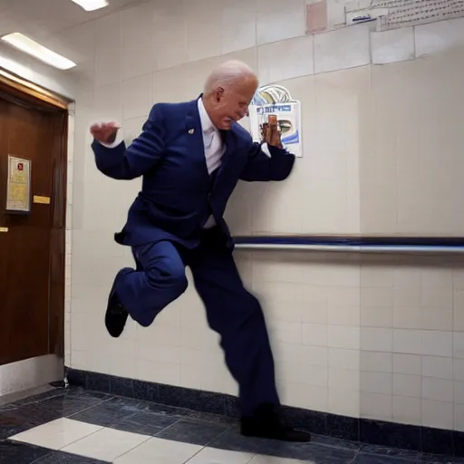 Image similar to joe biden falling off a urinal