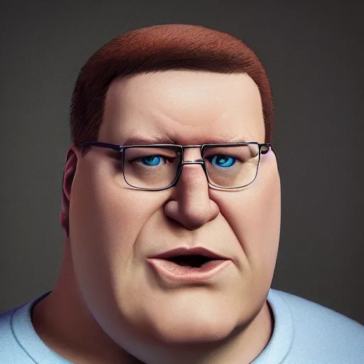 Image similar to hyperrealistic mixed media image of peter griffin from family guy, stunning 3 d render inspired art by istvan sandorfi and greg rutkowski, perfect facial symmetry, realistic, highly detailed attributes and atmosphere, dim volumetric cinematic lighting, 8 k octane extremely hyper - detailed render, post - processing, masterpiece,