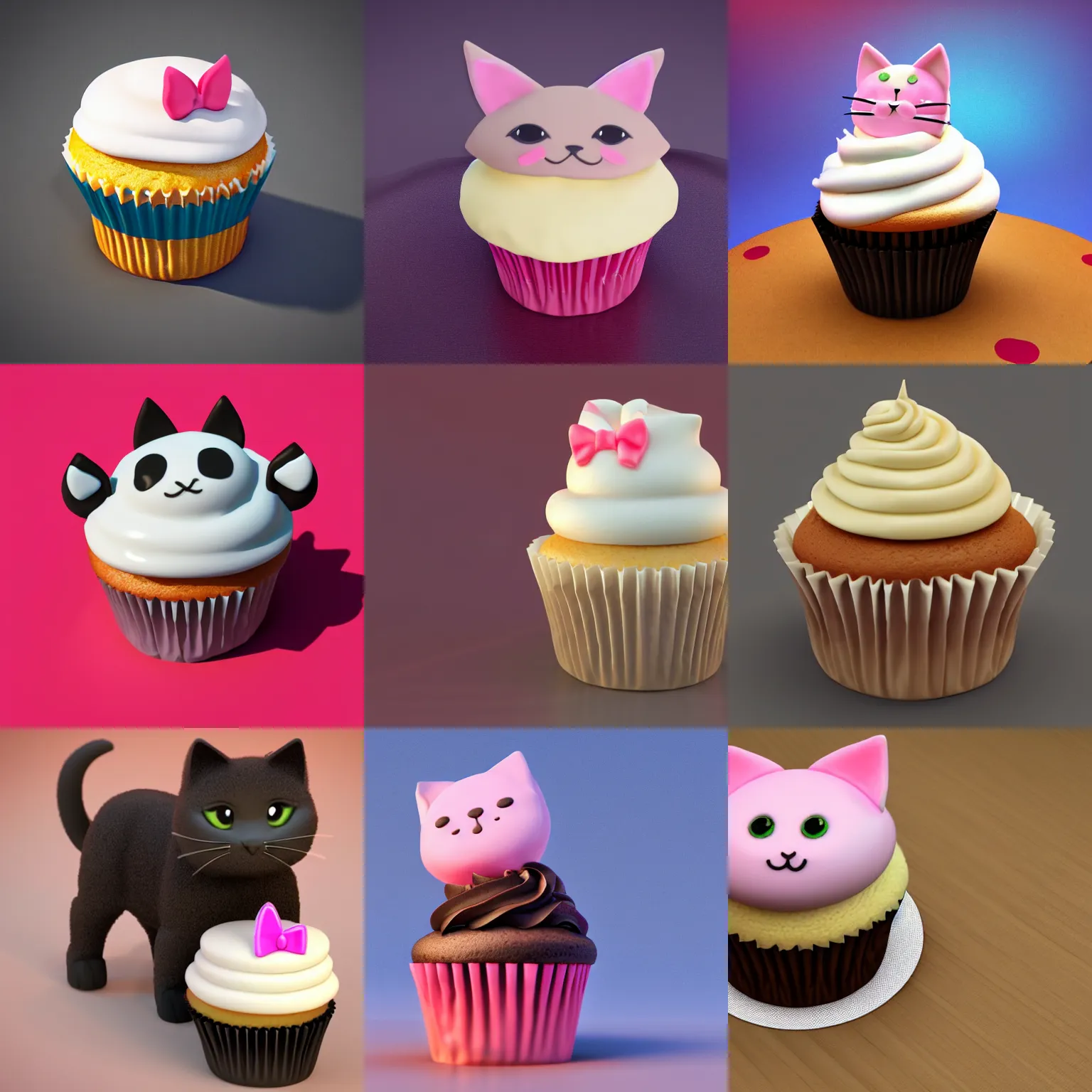 Prompt: a cute cupcake with cat ears, 3 d animation, digital render, studio photo