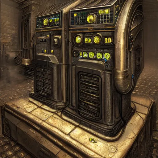 Prompt: Steam computer in ancient time, highly detailed, highly realistic, artstation, by Hans Giger