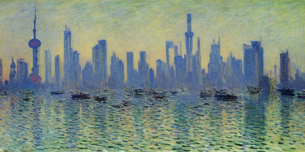 Prompt: a oil painting of the Shanghai City by Oscar-Claude Monet