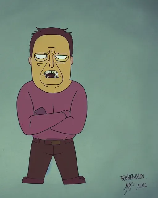 Image similar to portrait of dwayne johnson in the style of justin roiland. ugly, creepy, demonic, horror. cinematic lighting. style of rick & morty. photographic, photography. by justin roiland