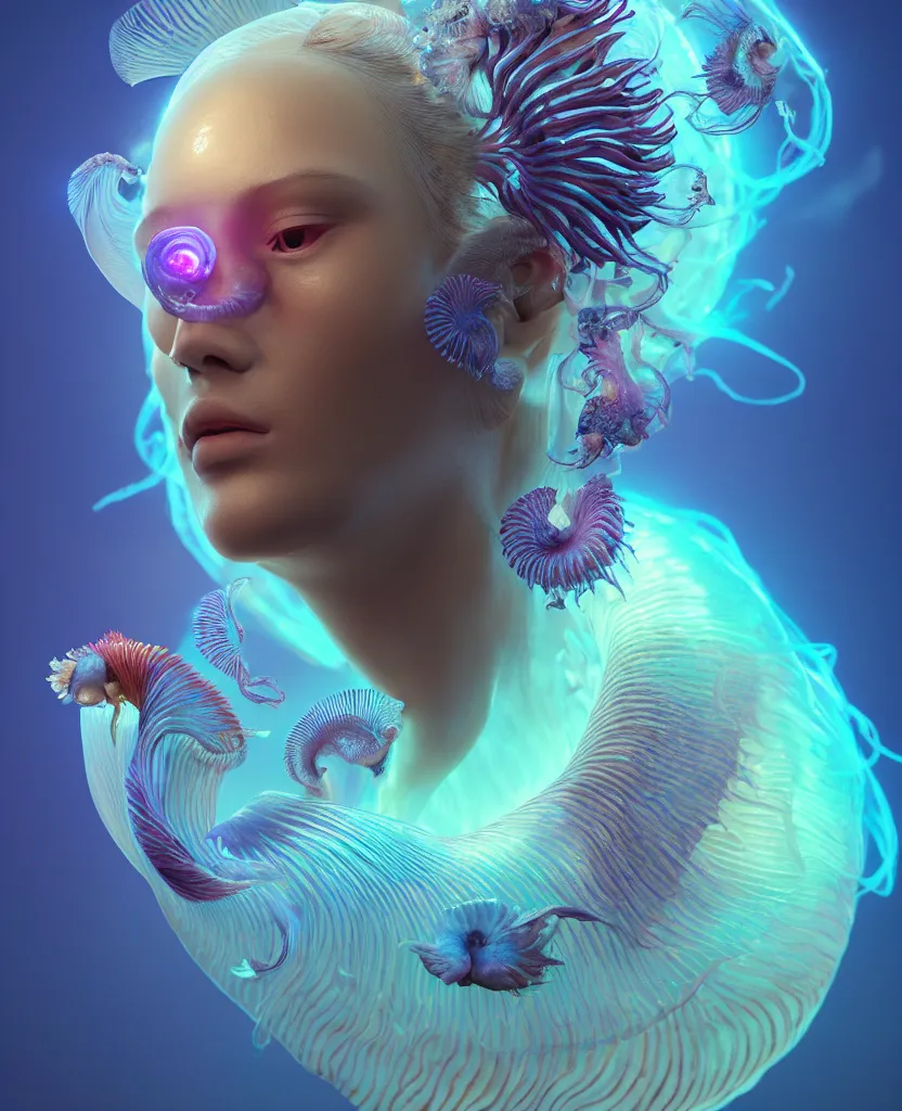 Prompt: goddess close-up portrait. chimera orchid jellyfish phoenix head, nautilus, skull, betta fish, bioluminiscent creatures, intricate artwork by Tooth Wu and wlop and beeple. octane render, trending on artstation, greg rutkowski very coherent symmetrical artwork. cinematic, hyper realism, high detail, octane render, 8k