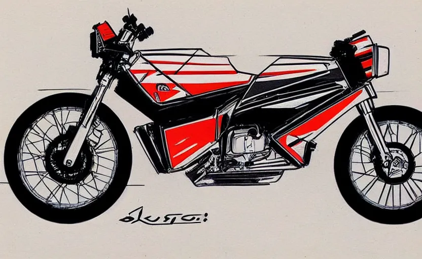 Image similar to 1 9 8 0 s suzuki enduro motorcycle concept, sketch, art,