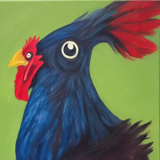 Image similar to the funky chicken accuses you of witchcraft, oil painting