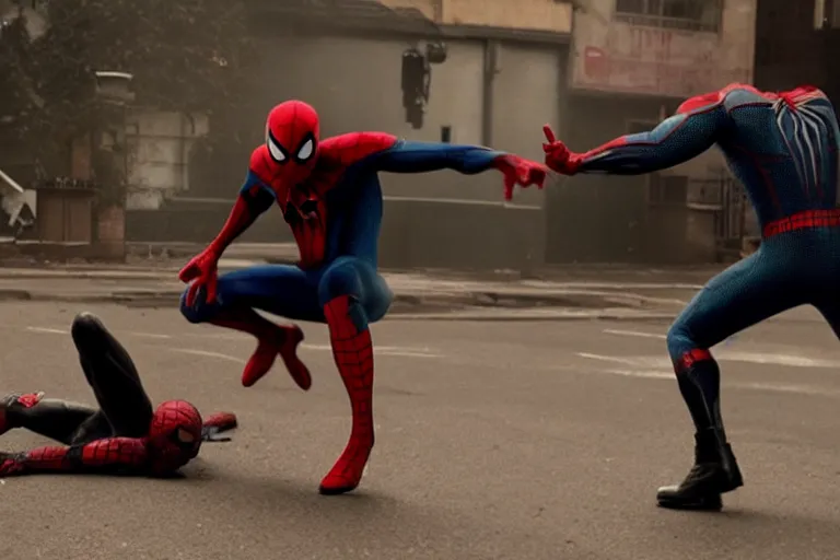 Image similar to Spider-Man fighting Venom live action fight scene by Emmanuel Lubezki