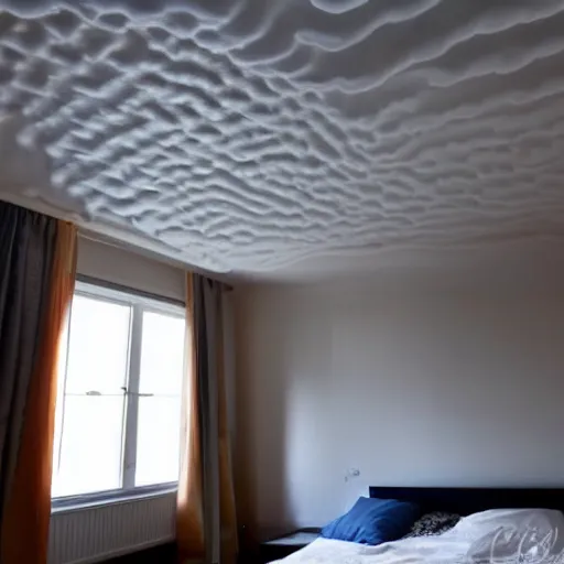 Image similar to raining inside my bedroom, clouds on the ceiling