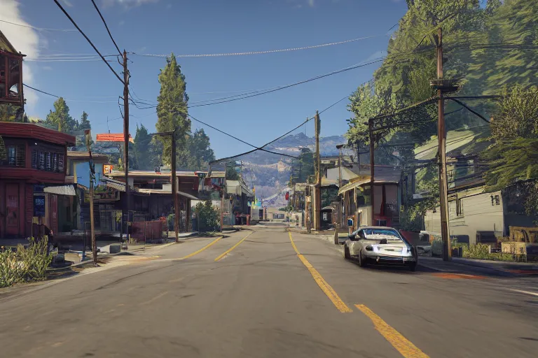 Image similar to screenshot of Grand Theft Auto 9: Nevada City California, for ps5, Highly Detailed, Unreal engine 5, HD, 8k, GTX 3090