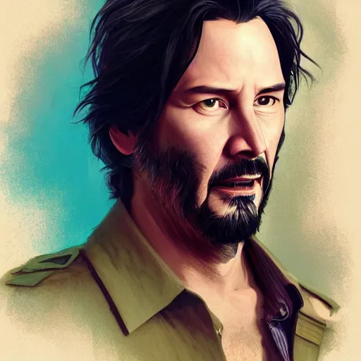 Prompt: keanu reeves as Rick Sanchez, portrait, highly detailed, digital painting, artstation, concept art, sharp focus, illustration, art by artgerm and greg rutkowski and alphonse mucha