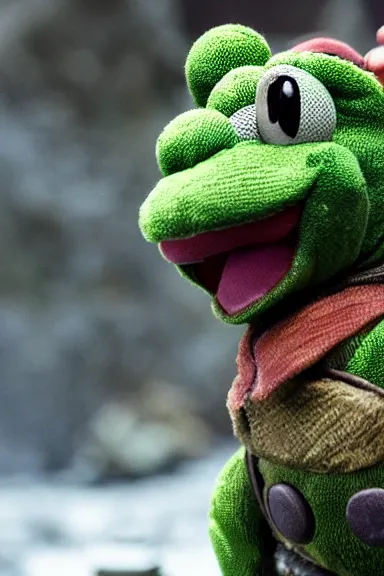 Image similar to very very intricate photorealistic photo of yoshi in an episode of game of thrones, photo is in focus with detailed atmospheric lighting, award - winning details