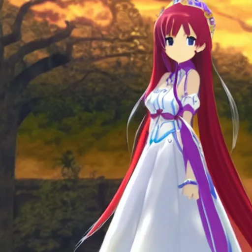 Image similar to yuuki asuna in her wedding dress, extremely long hair, nintendo 64