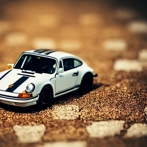 Prompt: micro machines, porsche 911, bokeh, macro photography