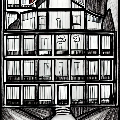 Prompt: a drawing of a house with a lot of windows, illustration by dr seuss, behance contest winner, hypermodernism, photoillustration, 1 9 9 0 s, concept art