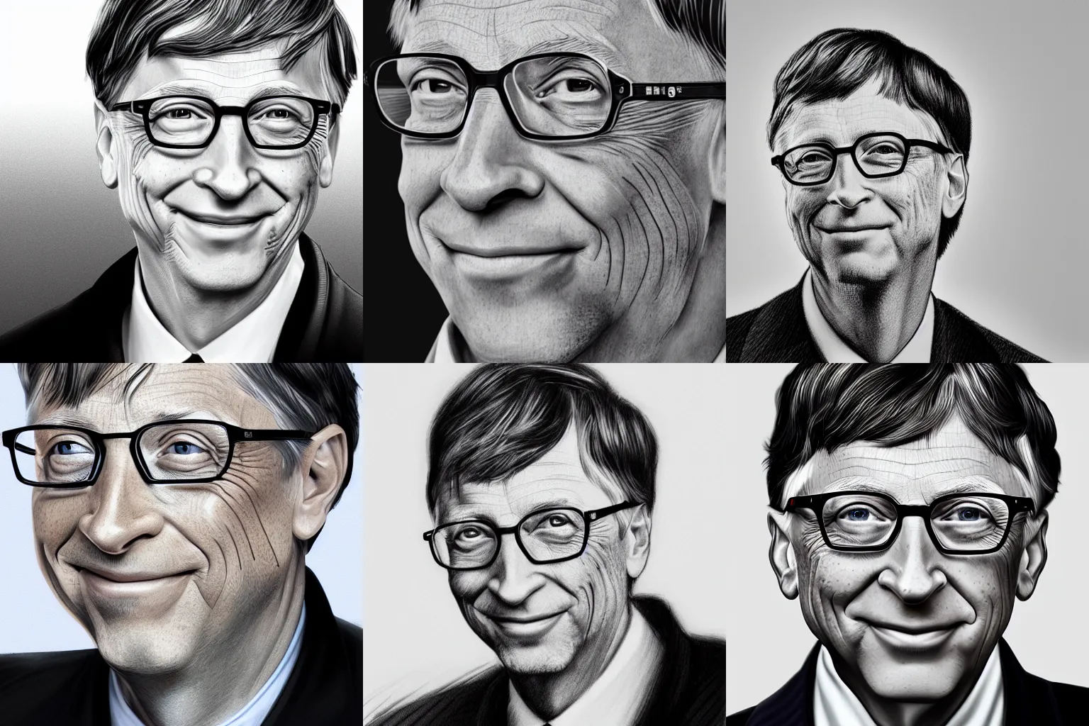 Prompt: detailed sketch of bill gates, portrait , 4k hyper realistic