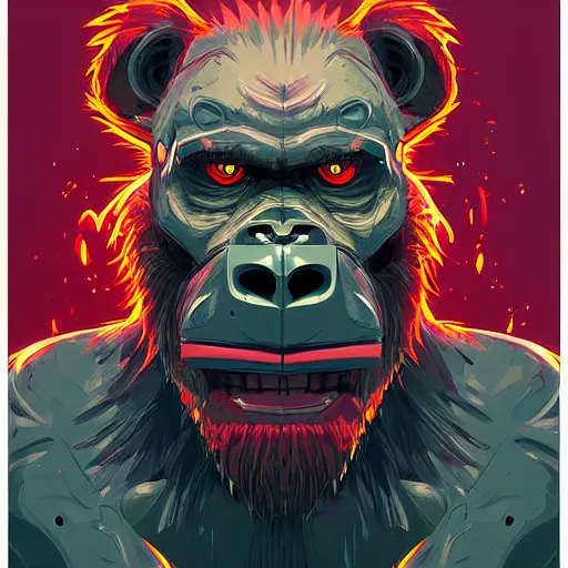 Prompt: portrait of a anthropomorphic evil gorilla robot with human characteristics, digital art, epic composition, fantasy, explosion of color, highly detailed, in the style of jake parker, in the style of conrad roset, swirly vibrant colors, sharp focus