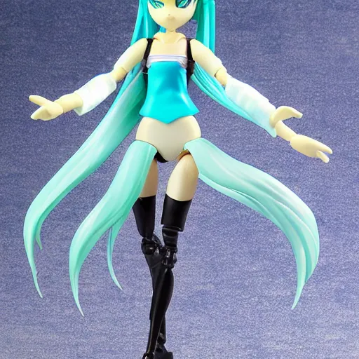 Prompt: 1 9 8 0 s kenner style action figure of hatsune miku, 5 points of articulation, full body, 4 k, highly detailed