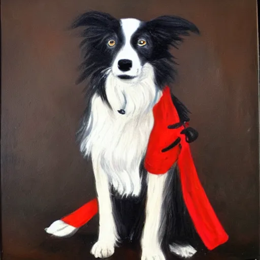 Image similar to a border collie in a pirate costume, oil painting