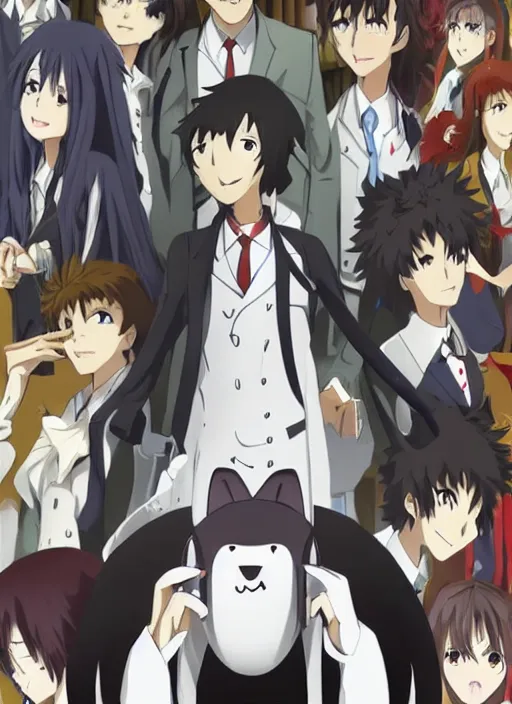 Image similar to Anthropomorphic cat as a main character of Steins;gate anime, mad scientist, Dr.pepper, anime poster, very detailed