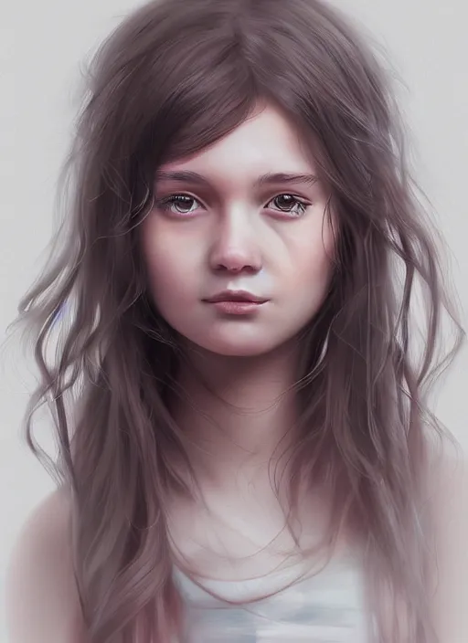 Image similar to a higly detailed digital art portrait of a cute, playful young woman by laia lopez