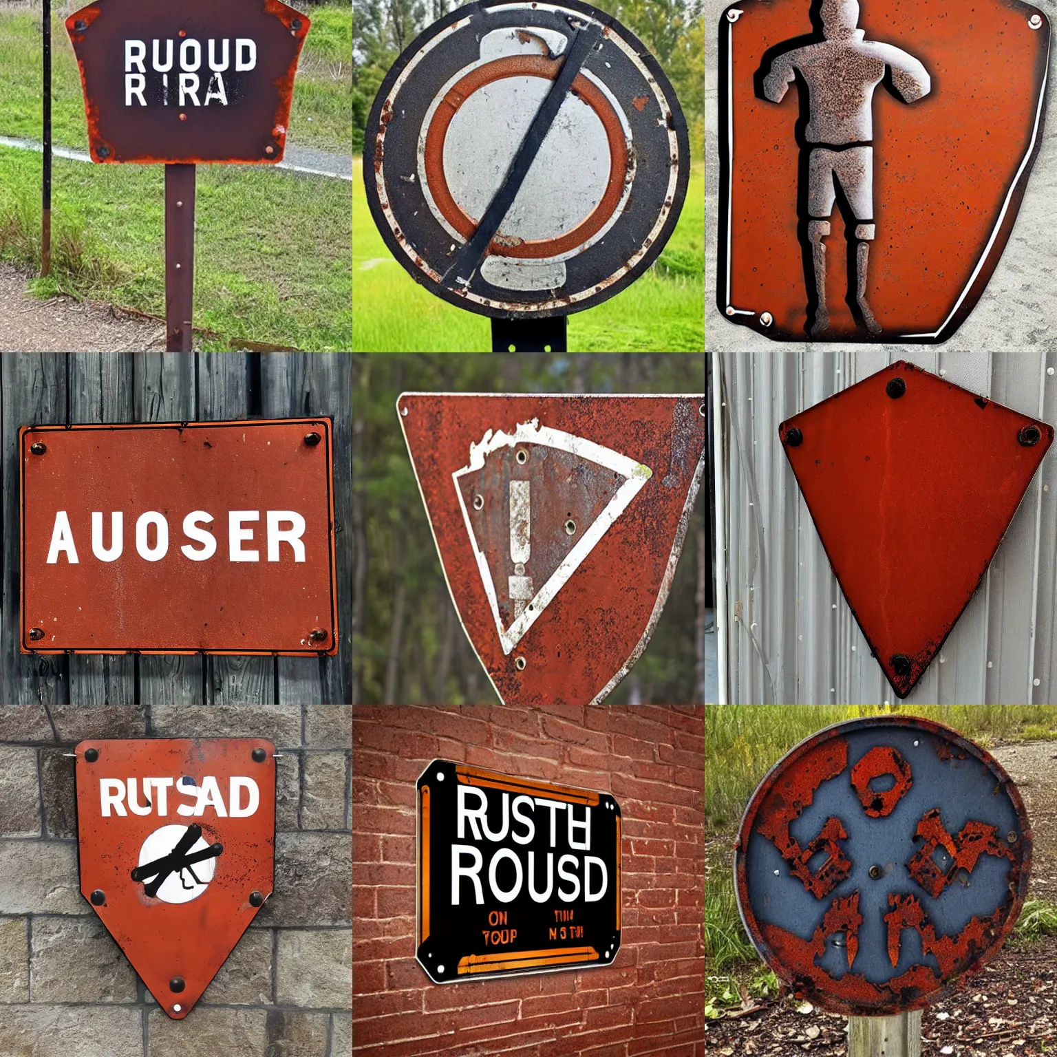 Prompt: rust road sign armor