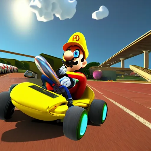 Image similar to breaking bad Mario kart, 3d render, concept design